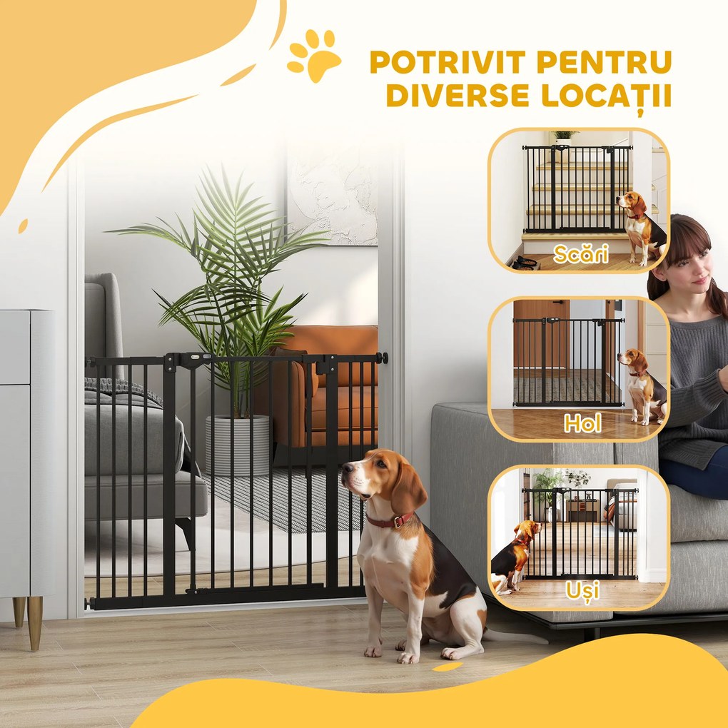 PawHut Poartă Extensibilă pentru Câini fără Șuruburi, Poartă de Siguranță Reglabilă cu 2 Extensii, 68x72 cm, Negru | Aosom Romania