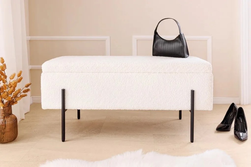 Bancheta tapitata cu spatiu de depozitare LOFT 100cm boucle white
