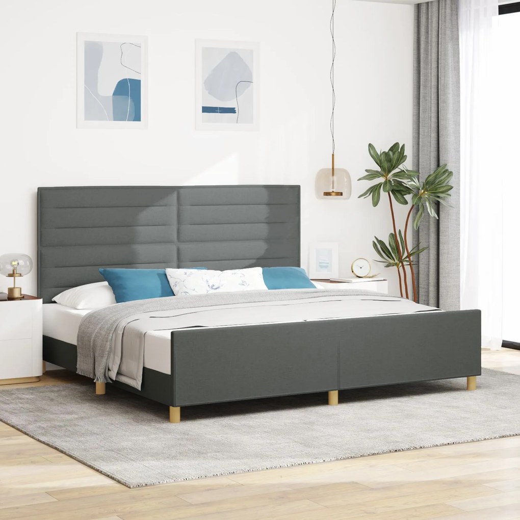 vidaXL Cadru de pat cu headboard Gri închis 200 x 200 cm țesătură