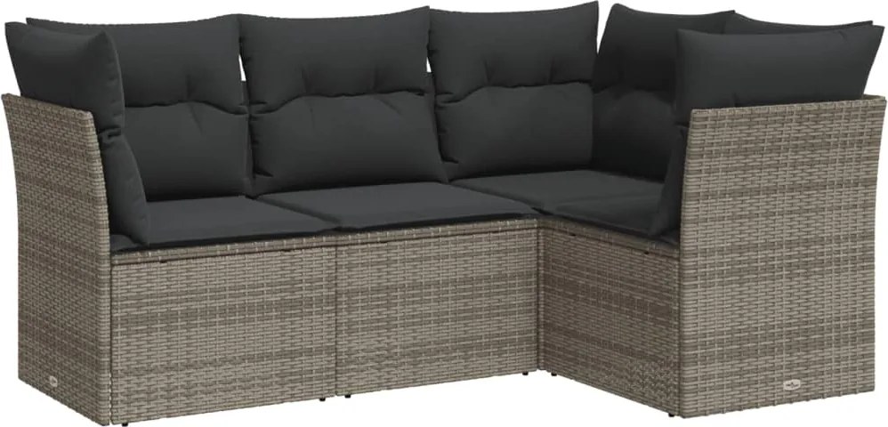 vidaXL Set canapea de grădină cu perne, 4 piese, gri, poliratan