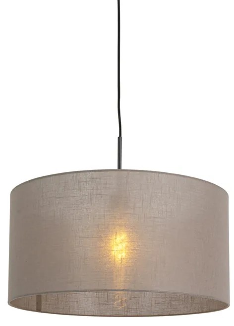 Lampă suspendată rustică neagră cu abajur taupe 50 cm - Combi 1