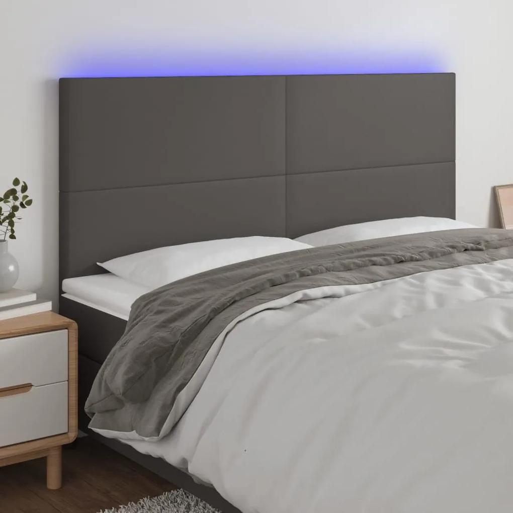 3122250 vidaXL Tăblie de pat cu LED, gri, 180x5x118/128 cm, piele ecologică