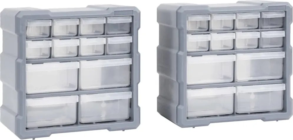 vidaXL Organizatoare cu 12 sertare, 2 buc., 26,5 x 16 x 26 cm