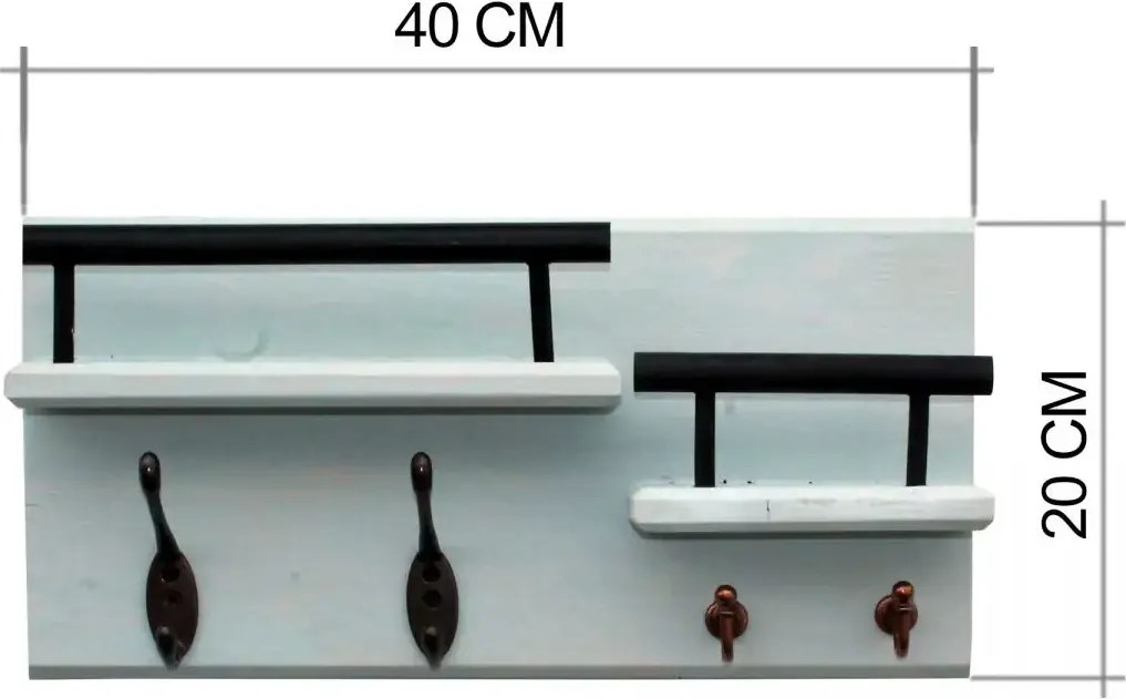 Resigilat:Cuier din lemn cu 4 agatatori si 2 polite 1002 Homs 40 x 20 cm, verde marin