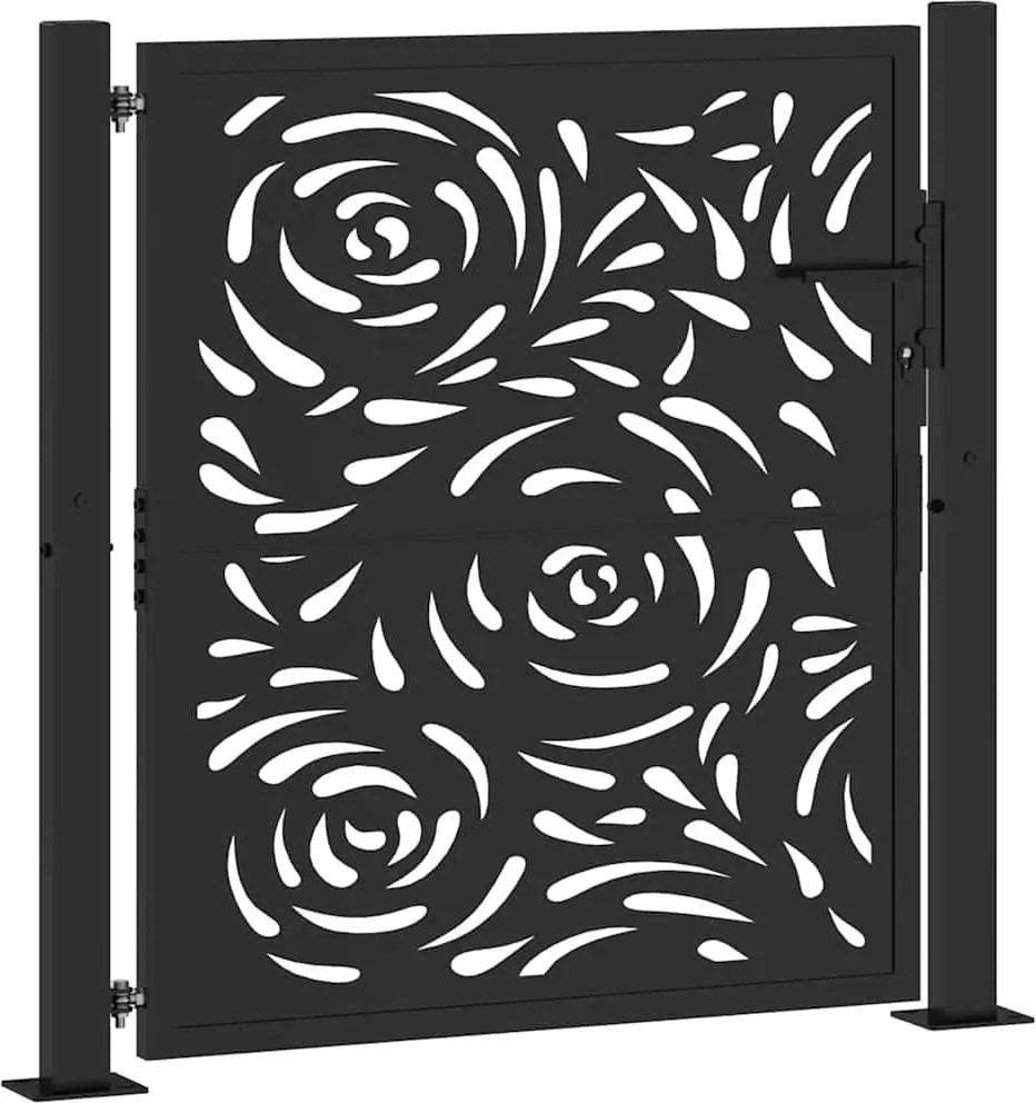 vidaXL Poartă de grădină neagră 100x100 cm, oțel, design cu flacără