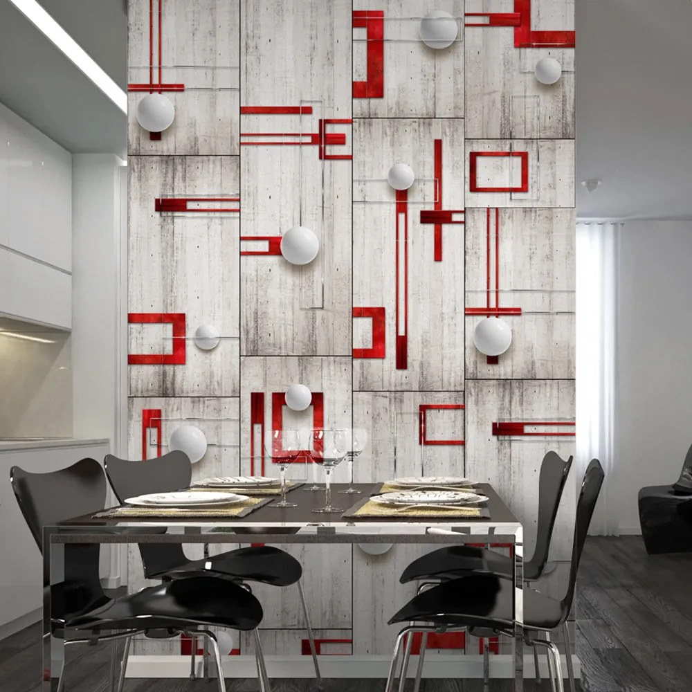 Tapet Bimago - Concrete, red frames and white knobs + Adeziv gratuit rulou 50x1000 cm