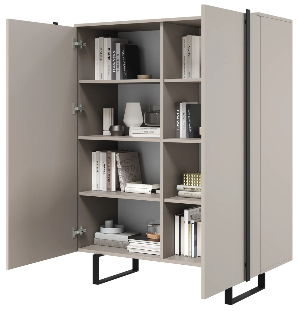 Comodă înaltă Verica 120 cm cu două uși - kaszmir / picioare negre