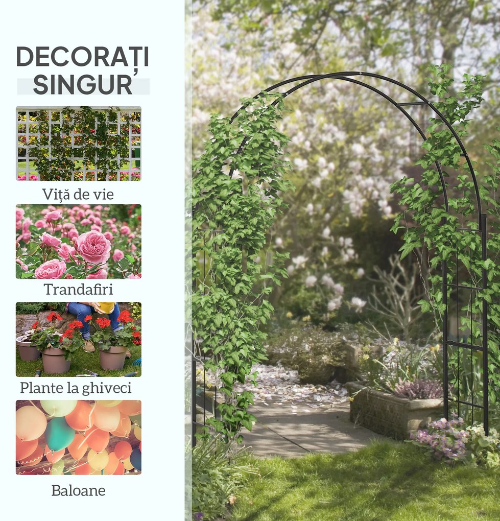 Outsunny Pergolă de Grădină pentru Cățărare Viță de Vie și Plante, 157x40x223 cm, Negru | Aosom Romania