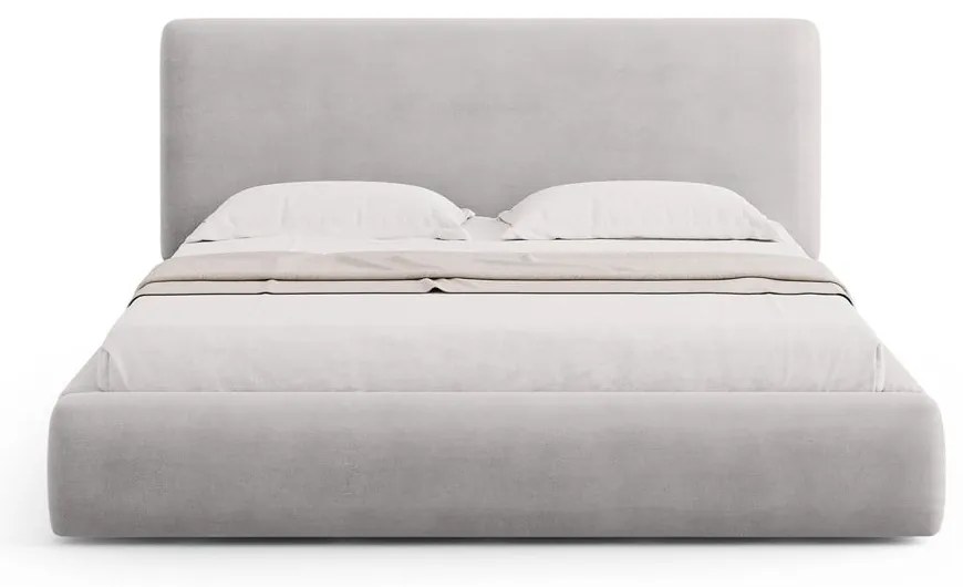 Pat matrimonial gri deschis tapițat cu spațiu de depozitare cu somieră 140x200 cm Colonel – Cosmopolitan Design