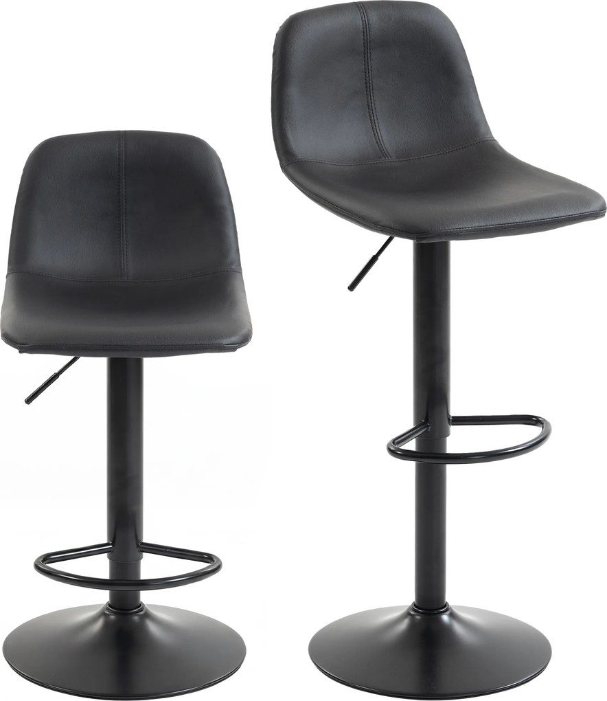 HOMCOM Set de 2 taburete de bar, scaune de bar cu înălțime reglabilă, spătar și suport picioare, rotative 360°, picioare din oțel, negru | Aosom Romania