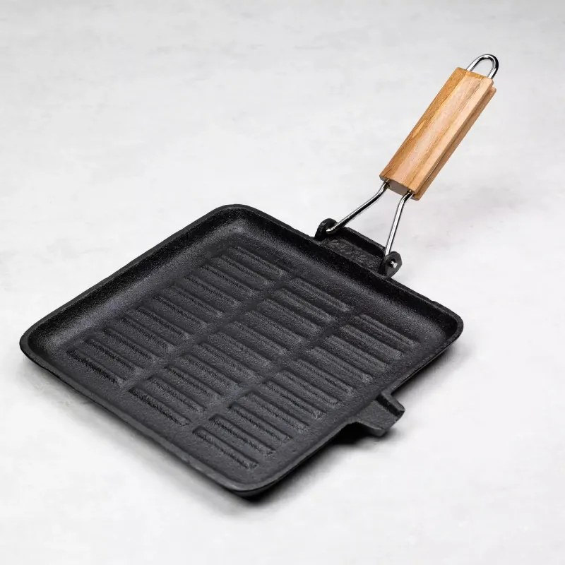 Tigaie grill din fonta Kinghoff KH 1107, 24 cm, Maner pliabil, Inductie, Negru