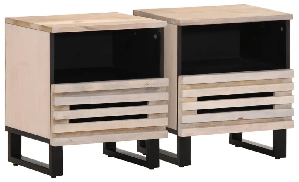 vidaXL Noptiere, 2 buc., 40x34x46 cm, lemn masiv mango albit