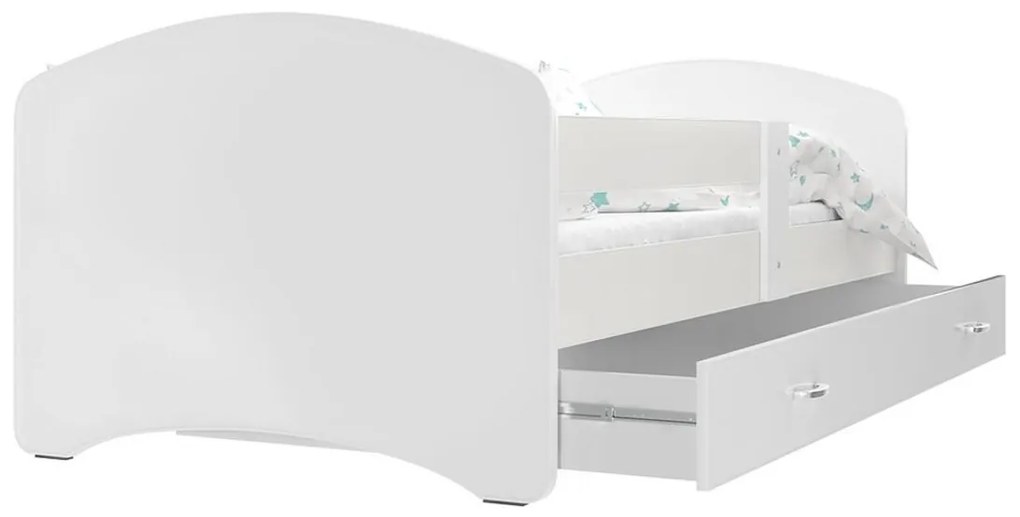 Supermobel Pat pentru copii cu imprimeu LUCKY P1 + saltea + somieră GRATIS, 140x80, alb/MODEL 08