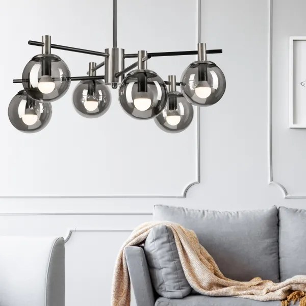 Lustră pe tijă LILOU 6xE14/5W/230V crom mat/fumuriu