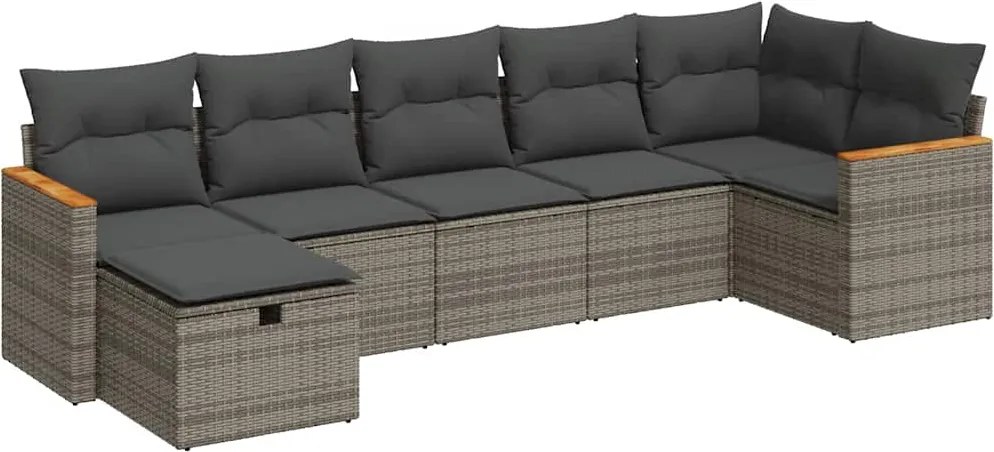 vidaXL Set canapele de grădină, 7 piese, cu perne, gri, poliratan