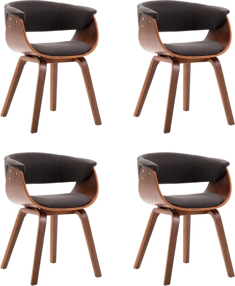 vidaXL Scaune de bucătărie, 4 buc, gri, lemn curbat și material textil
