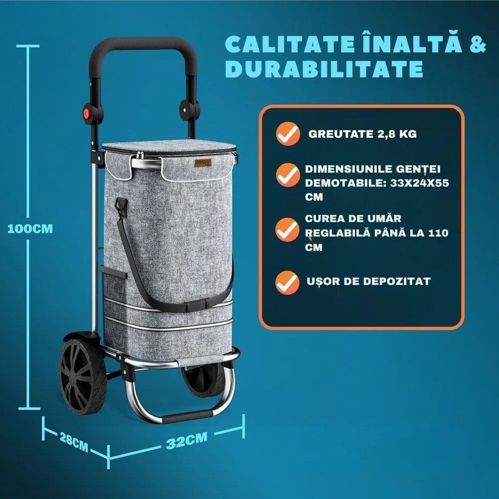 Geantă de cumpărături pe roți EASY, 50L, gri Monzana