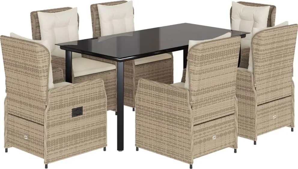 vidaXL Set de masă pentru grădină, 7 piese, cu perne, bej, poliratan