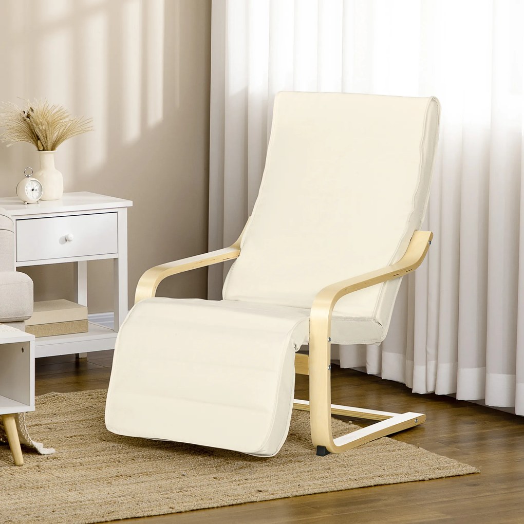 HOMCOM Fotoliu Relax cu Suport pentru Picioare Reglabil în 5 Nivele și Tetieră, 66,5x94x100 cm, Crem | Aosom Romania