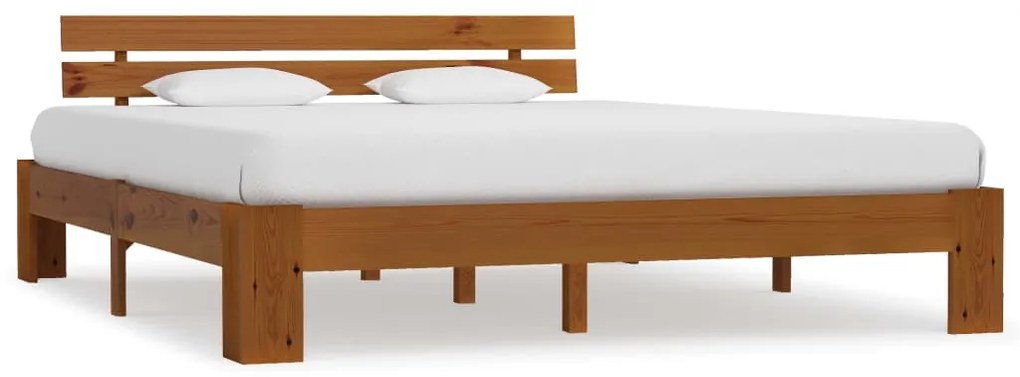 vidaXL Cadru de pat cu tăblie, maro miere, 160x200 cm, lemn masiv pin