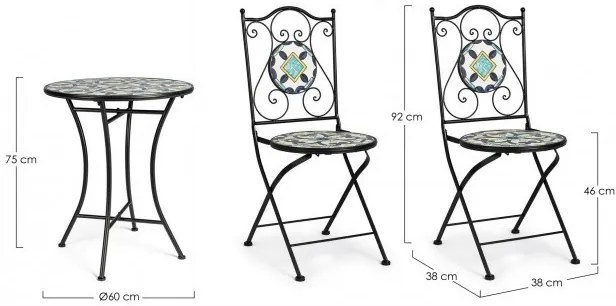 Set masa si scaune pliabile pentru gradina 3 piese multicolor din metal si ceramica, Positano Bizzotto