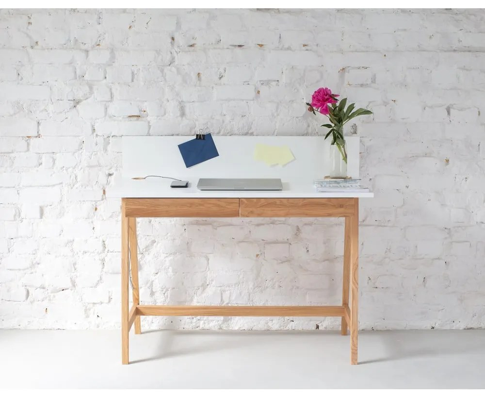 Birou cu bază din lemn de frasin Ragaba Luka, lungime 110 cm, alb