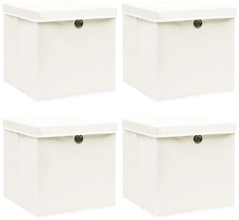 Cutii depozitare cu capace, 4 buc., alb, 32x32x32 cm, textil 4, Alb cu capace, 1, 4