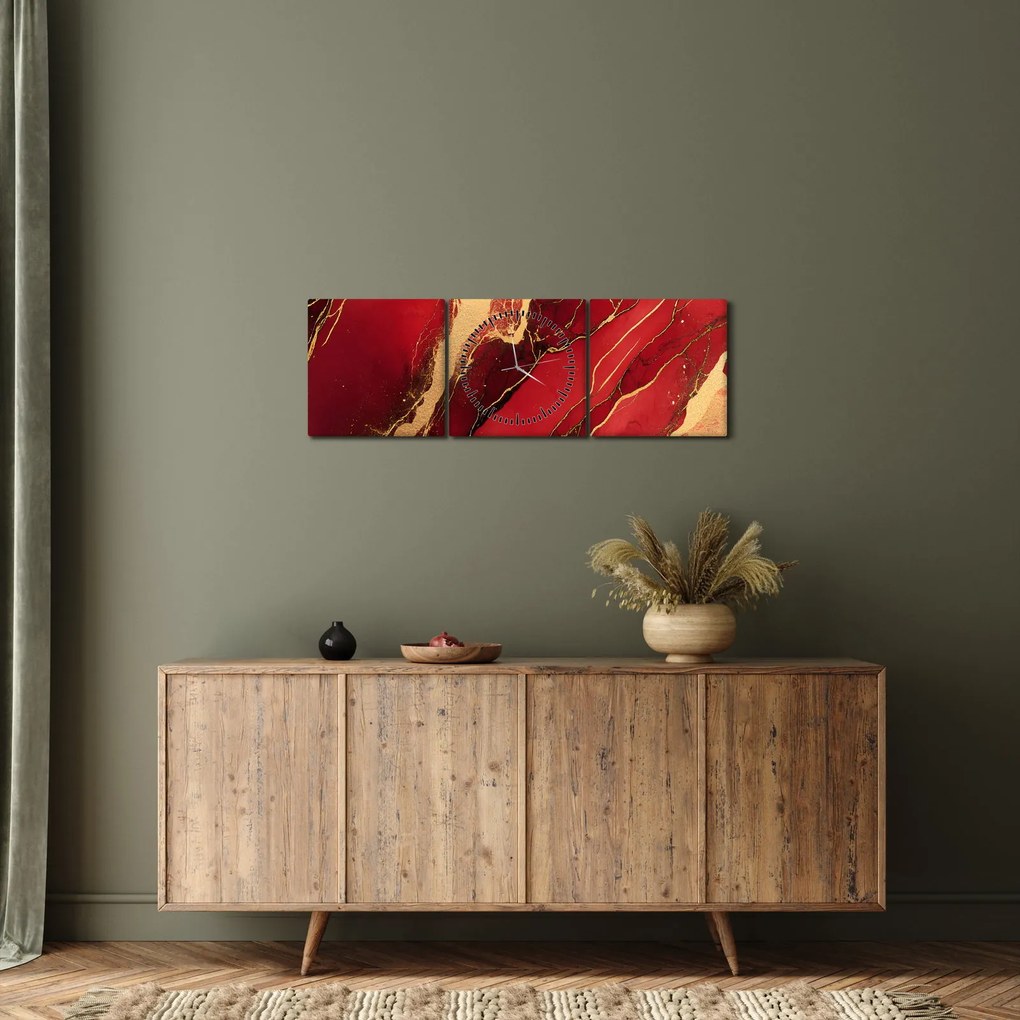 Tablou - Marmură roșu-auriu (cu ceas) (90x30 cm)