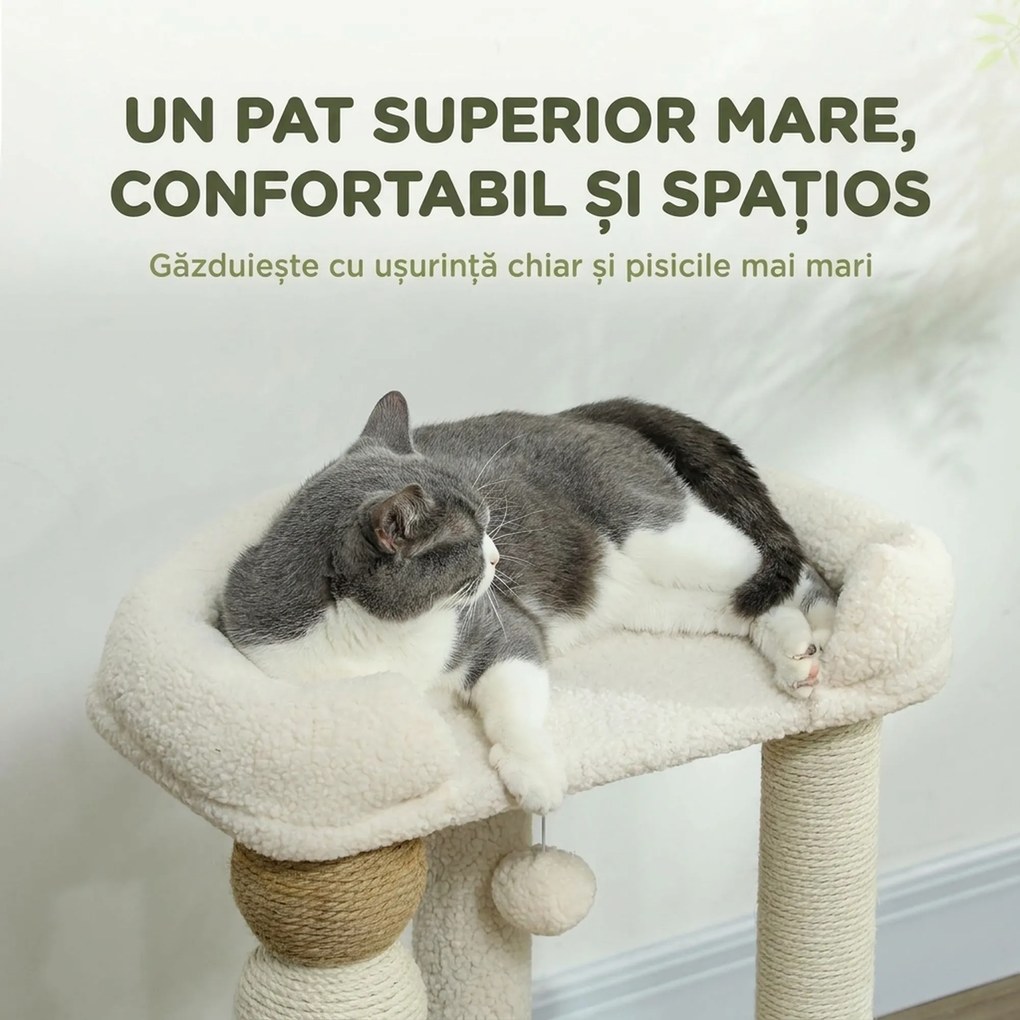 PawHut Ansamblu pentru Pisici 6 kg max din Lemn și Pluș Bej | Aosom Romania