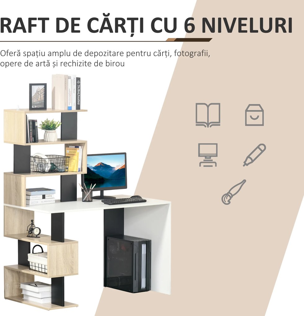 HOMCOM Birou cu Bibliotecă, Spațiu de Lucru Multifuncțional, Suport Computer din Lemn, Multicolor, 120x60x148cm | Aosom Romania