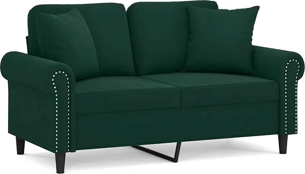 vidaXL Canapea cu 2 locuri cu pernuțe, verde închis, 120 cm, catifea
