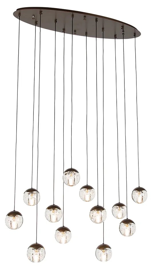 Lampă pendant de design bronz închis cu sticlă transparentă 12 lumini - Inge