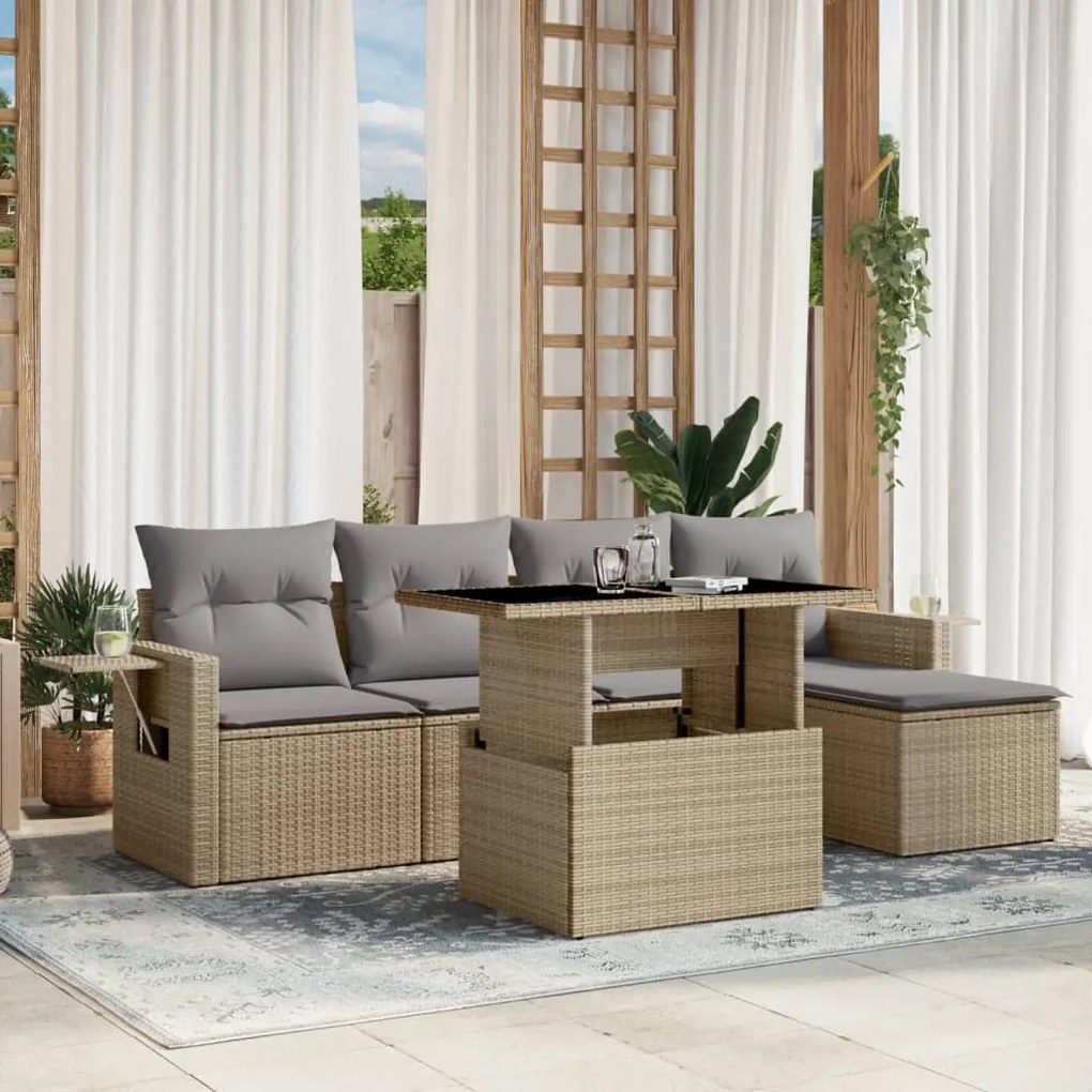 vidaXL Set canapele de grădină cu perne, 6 piese, bej, poliratan