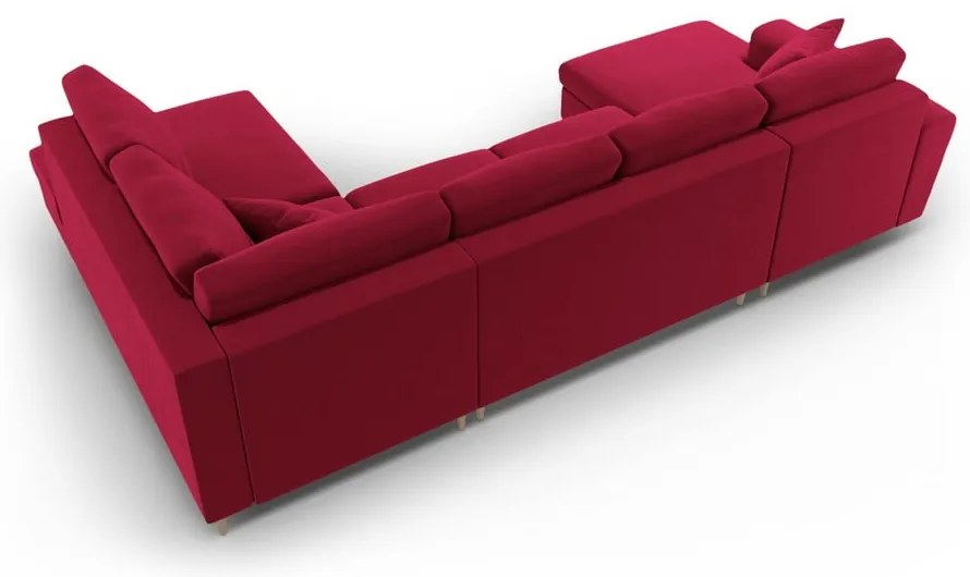 Colțar roșu extensibil, cu spațiu de depozitare cu tapițerie din catifea (cu colț pe partea dreaptă-în formă de "U") Kyoto – Cosmopolitan Design
