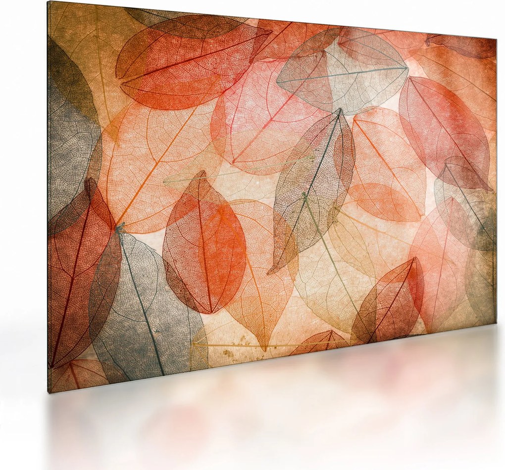 Tablou pe sticlă cu frunzele de toamnă pictate (70x50 cm)