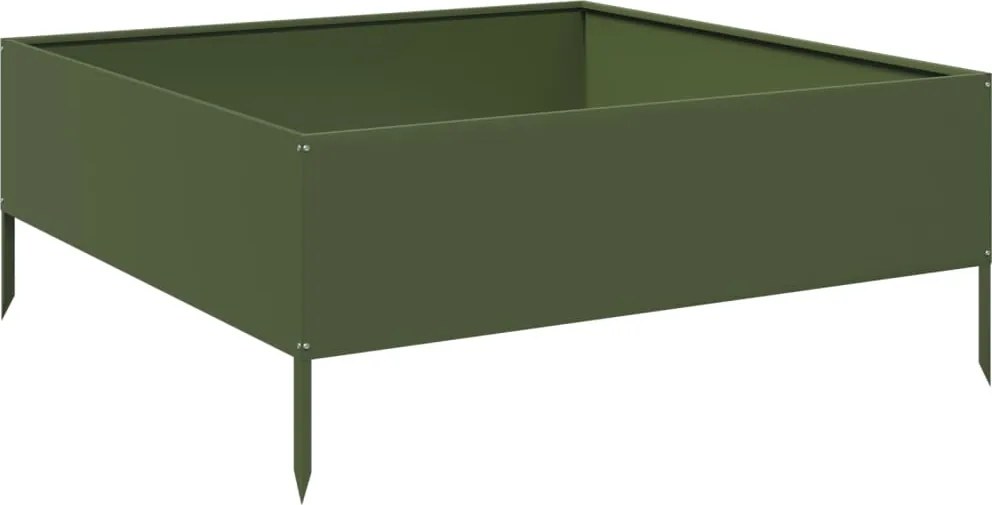vidaXL Strat înălțat de grădină, verde măsliniu, 100x100x25 cm, oțel