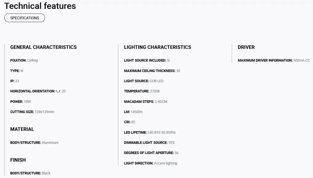 Spot LED incastrabil MINI COLIN-1 Black recessed 18-25W 2700K 56°