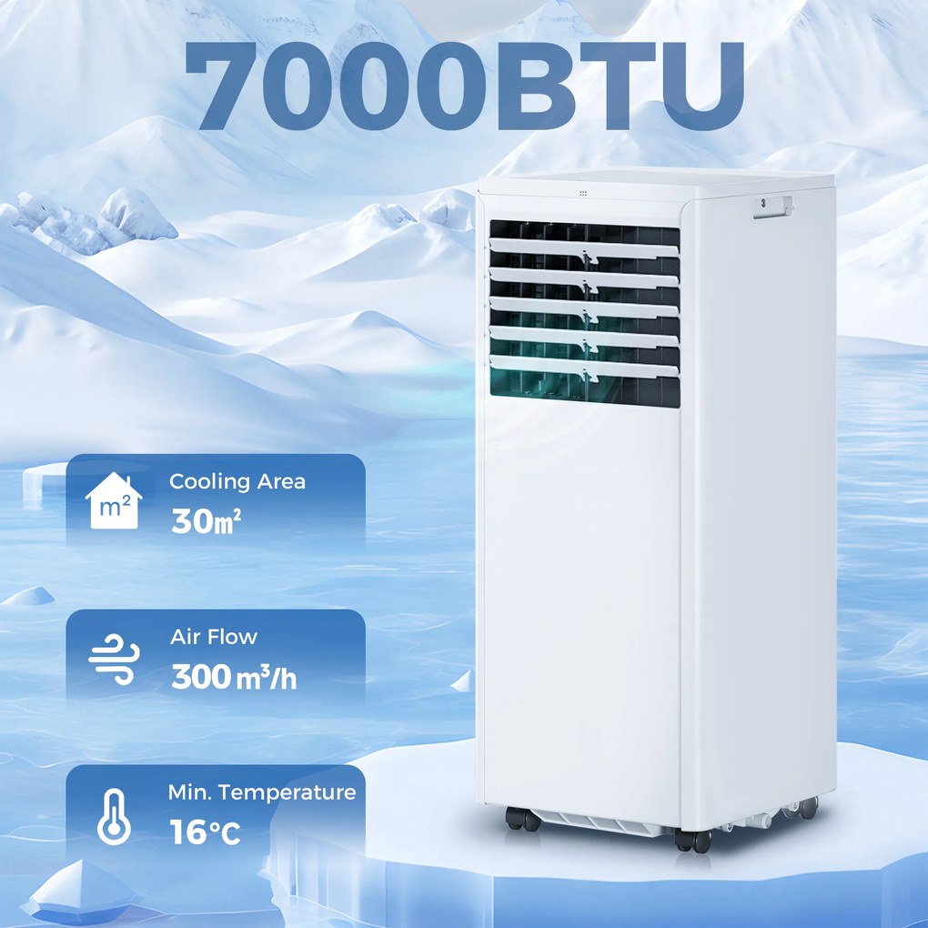 HOMCOM Aparat de Aer Condiționat Portabil 7000 BTU, Unitate 4-în-1 cu Răcire, Dezumidificator, Ventilator, Mod Noapte | Aosom Romania