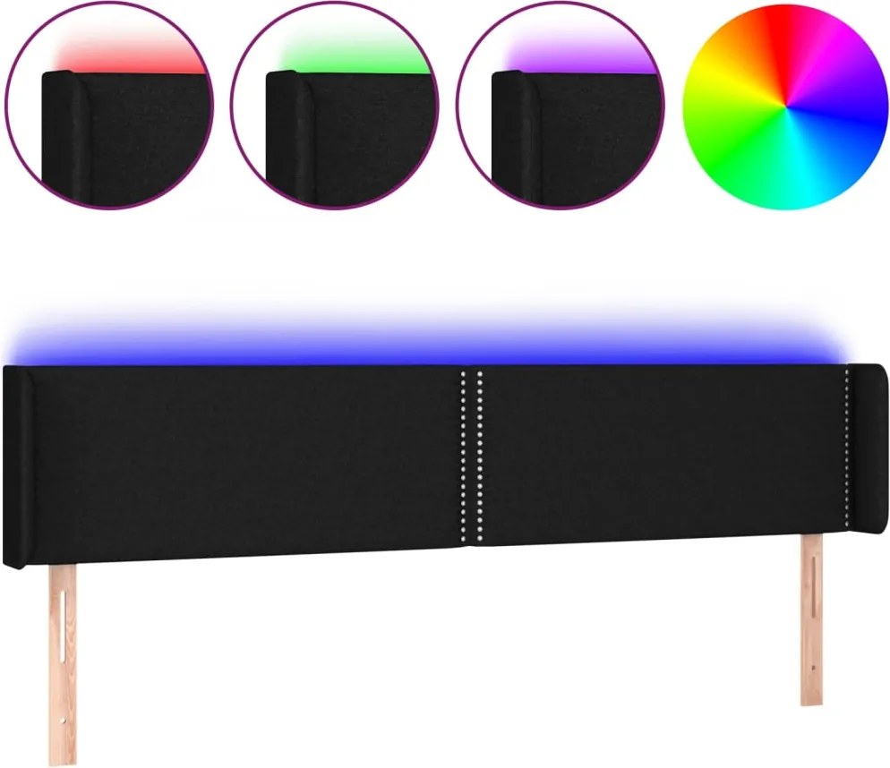 vidaXL Tăblie de pat cu LED, negru, 163x16x78/88 cm, textil