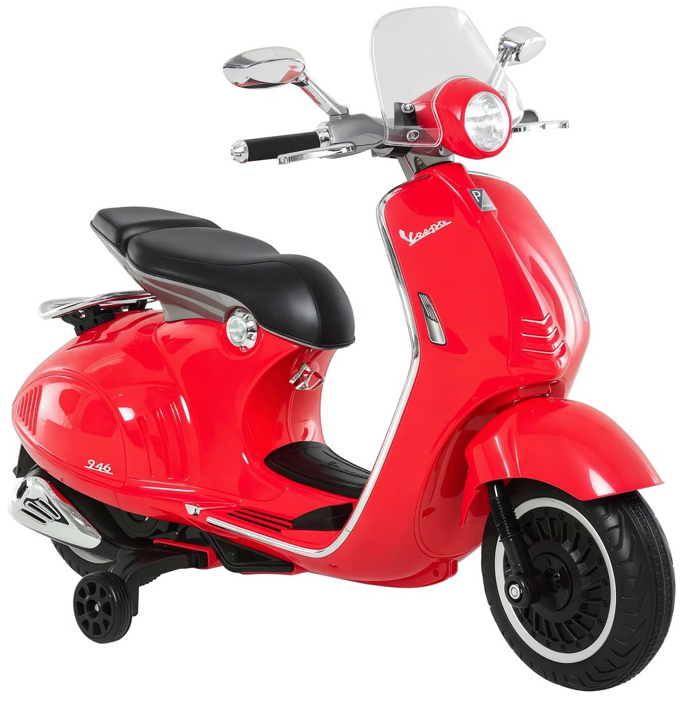 HOMCOM Motocicletă Electrică pentru Copii 3+ Ani, Motocicletă Jucărie din PP și Oțel cu 2 Roți Suplimentare, 108x49x75 cm, Roșie | Aosom Romania