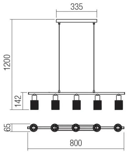 Redo VERTIGO 04-509 – lustră suspendată pe cablu, 5 x E14, max. 28 W, 230 V, crom lucios/alb