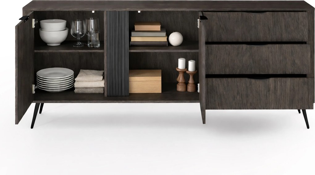 Comodă Edrin 195 cm cu sertare - stejar dunin / negru