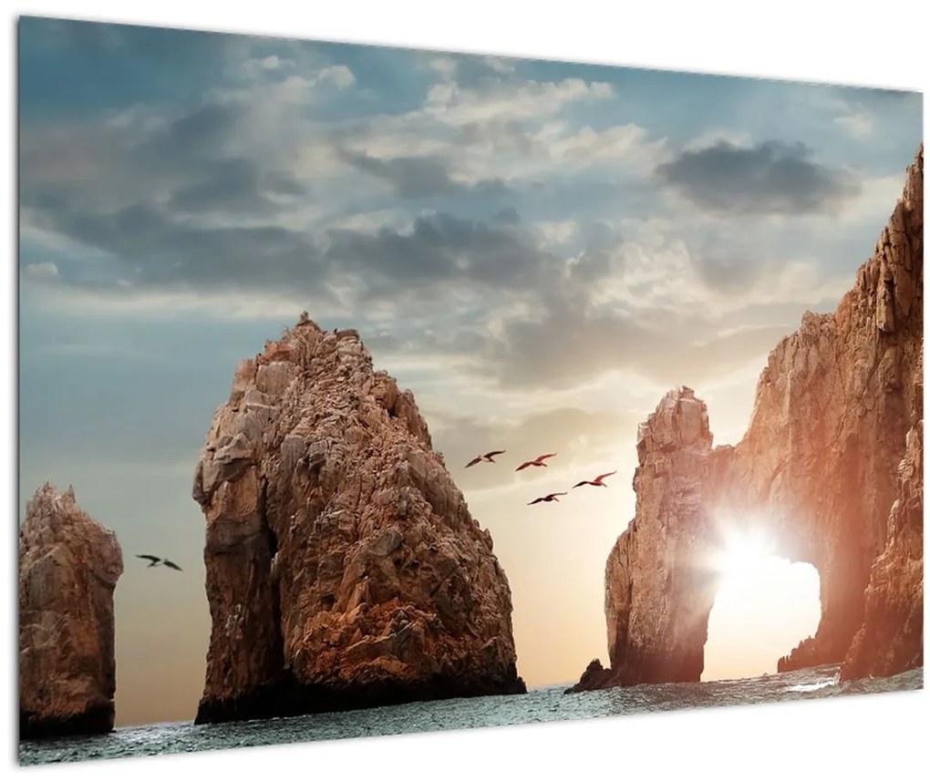 Tablou - Apus de soare peste stânci (90x60 cm)