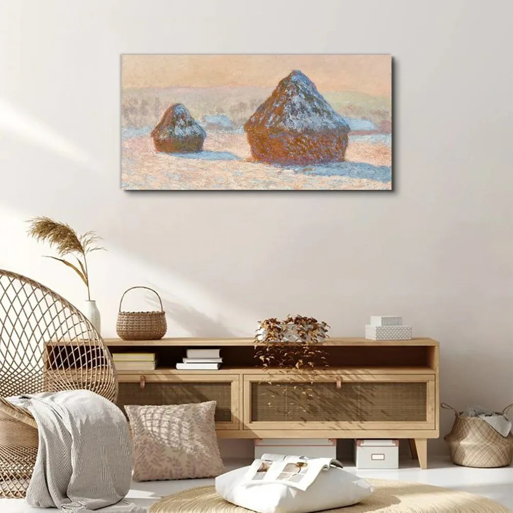 Tablou canvas Grainstacks Snow Monet Effect