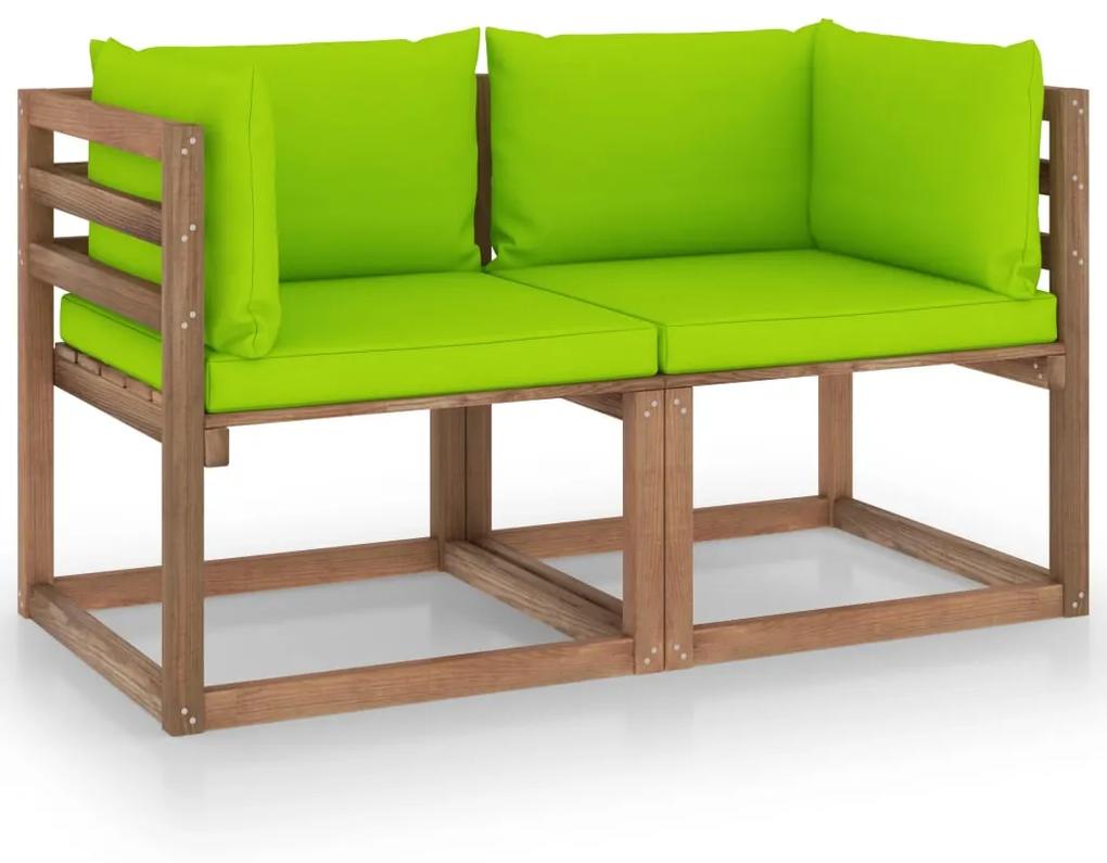 Canapea de gradina paleti, 2 locuri, perne verde crud, lemn pin verde aprins, Canapea cu 2 locuri, 1