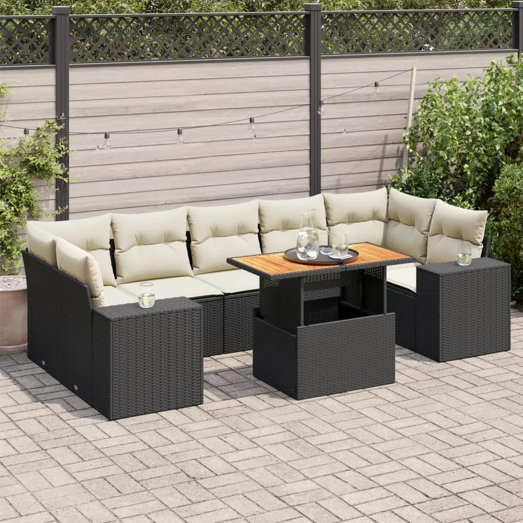 3327346 vidaXL Set mobilier de grădină cu perne, 8 piese, negru, poliratan