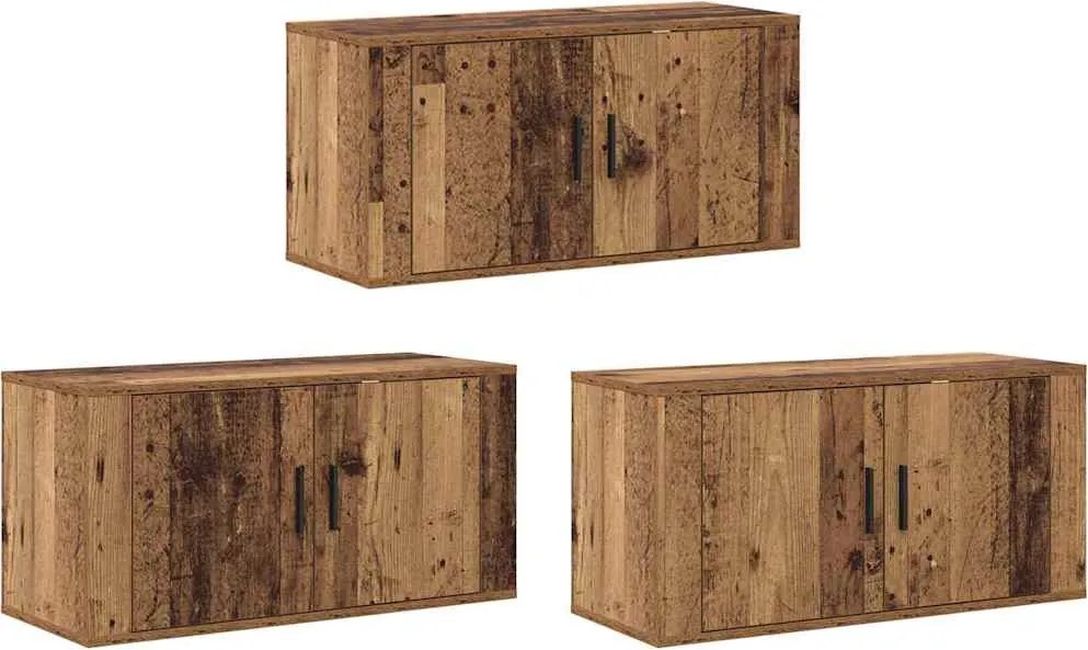 vidaXL Set Dulap TV montat pe perete Pe perete 3 pcs Lemn Vechi