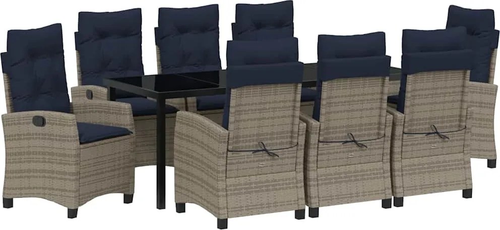 vidaXL Set de masă pentru grădină cu pernă 9 pcs Gri poliratan