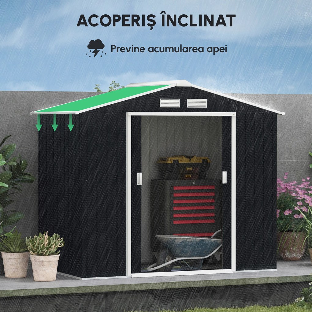 Outsunny Casuta de Gradina, Magazie de Depozitare, sopron pentru Unelte din Tabla de Otel, cu Usi glisante, Gri | Aosom Romania
