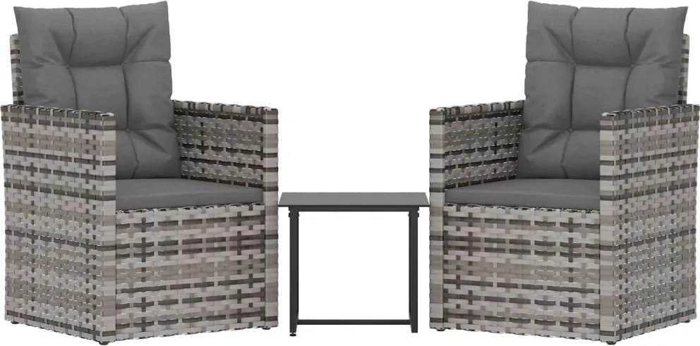 vidaXL Set mobilier de exterior cu perne, 3 piese, gri, poliratan